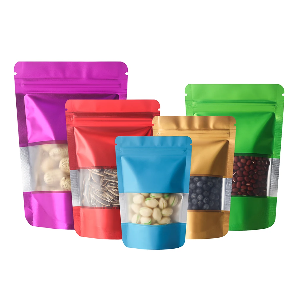 Stand Up Pouch Metallized Golden Red Green Blue Black Packaging Bag, resealable Standy ziplock Packing Bag For Small Business