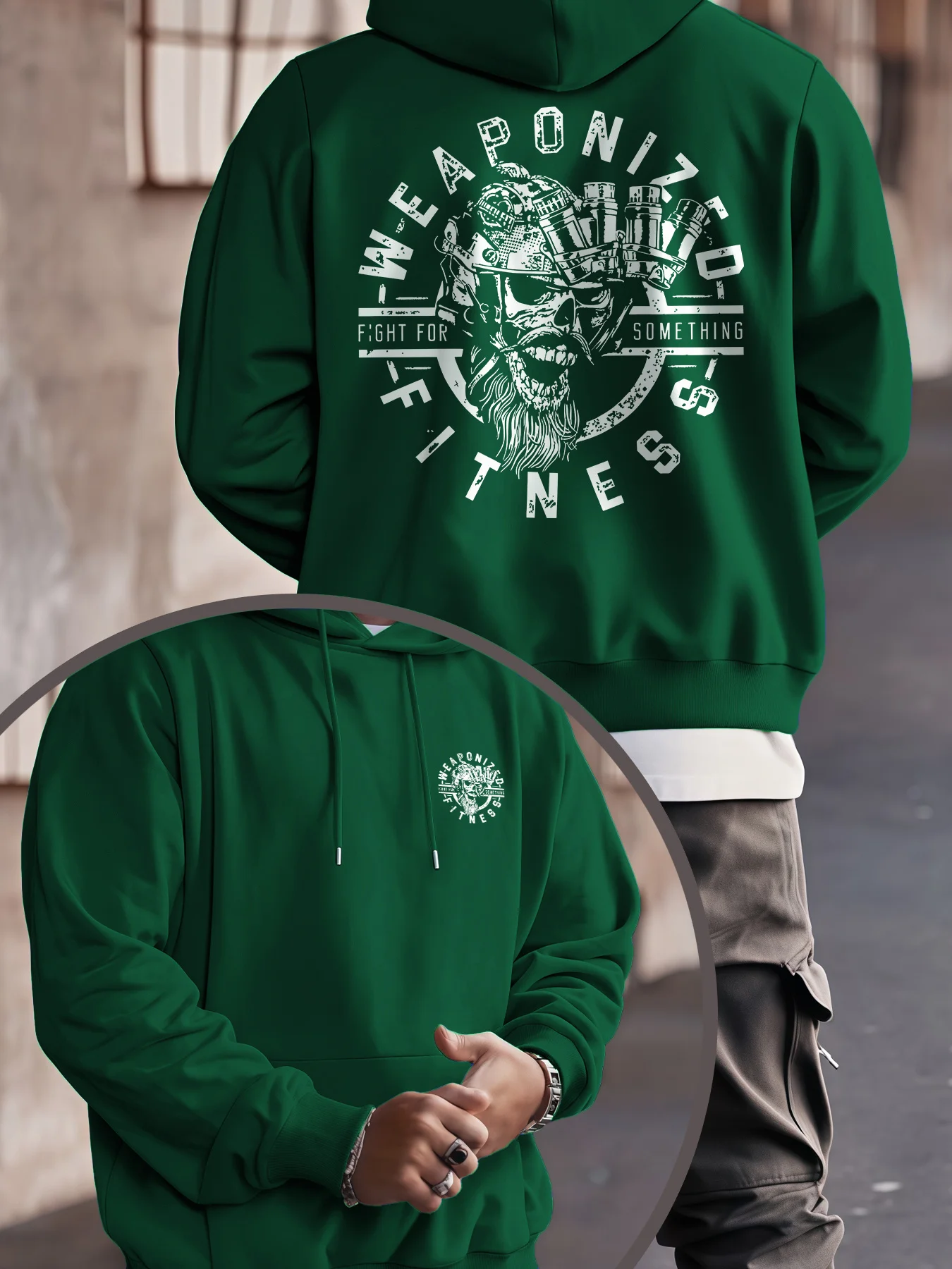 New Autumn/winter Men's Stylish Hooded Sweatshirt Casual and Everyday Featuring Tactical Helmet Night Vision Goggles Skull Print