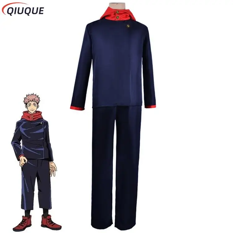 Yuji Itadori Costume Cosplay uomo donna Anime abiti parrucche blu Navy/nero top pantaloni abbigliamento sportivo