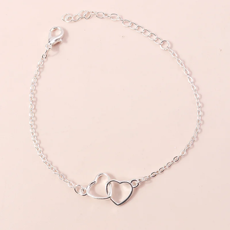 Aihua Silberfarbenes Kettenarmband mit Doppelherz-Anhänger für Damen, Trendiges Herz-Charm-Armband, Geburtstagsgeschenk für Frauen – Detail 2