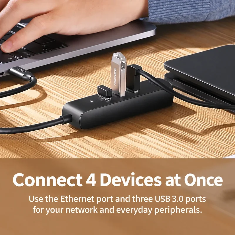 UGREEN CM416 10917 4-in-1 USB-C to 100Mbps Ethernet Adapter with 3 USB 3.0 Ports, 5Gbps Data Hub