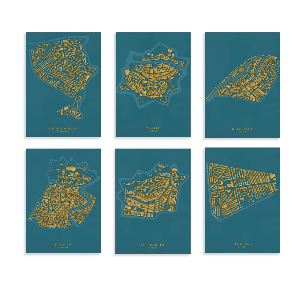 

Dordrecht /Leeuwarden / Lombok, Utrecht /Oude Noorden, Rotterdam /Zwolle Centrum / Luxe Detail Print - City Map - Home décor
