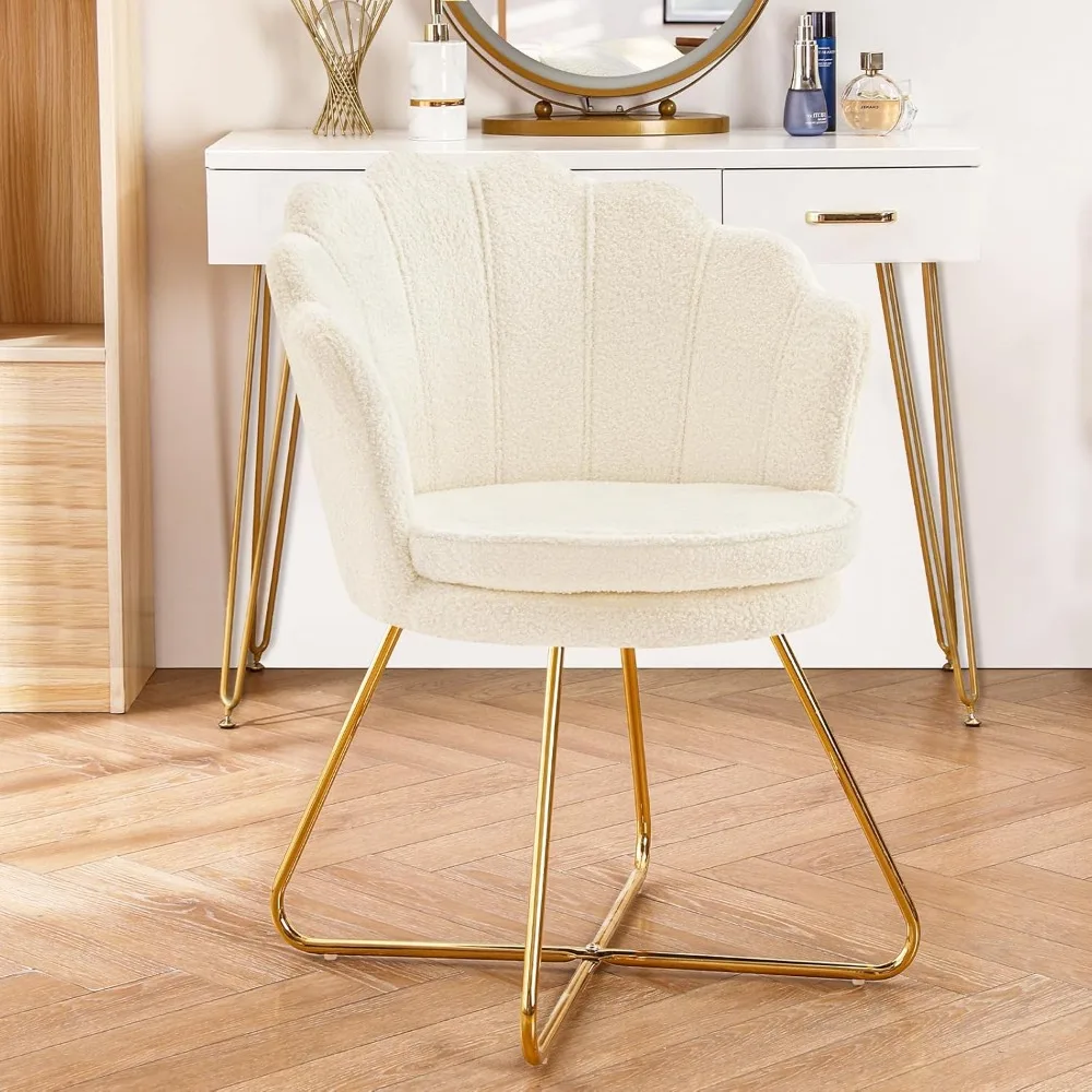 

Vanity Chair with Back, Upholstered Accent Chair for Living Room, Makeup Chair for Bedroom Sherpa ArmChairs Home Office Desk Ch