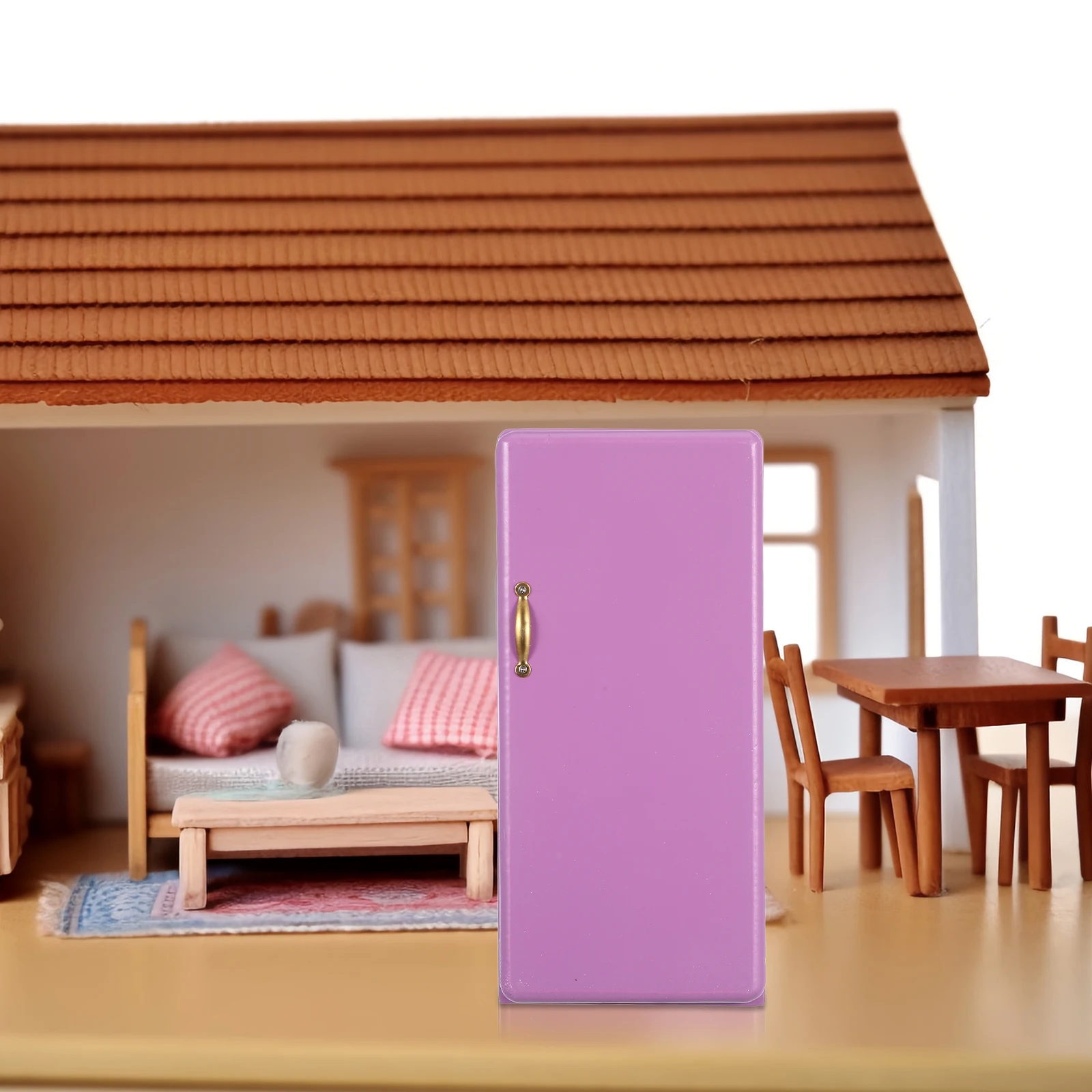 

1:12 Mini Refrigerator Purple Vibrant Color Dollhouse Kitchen Living Room Lightweight Pretend Play Miniature Fridge Simulation