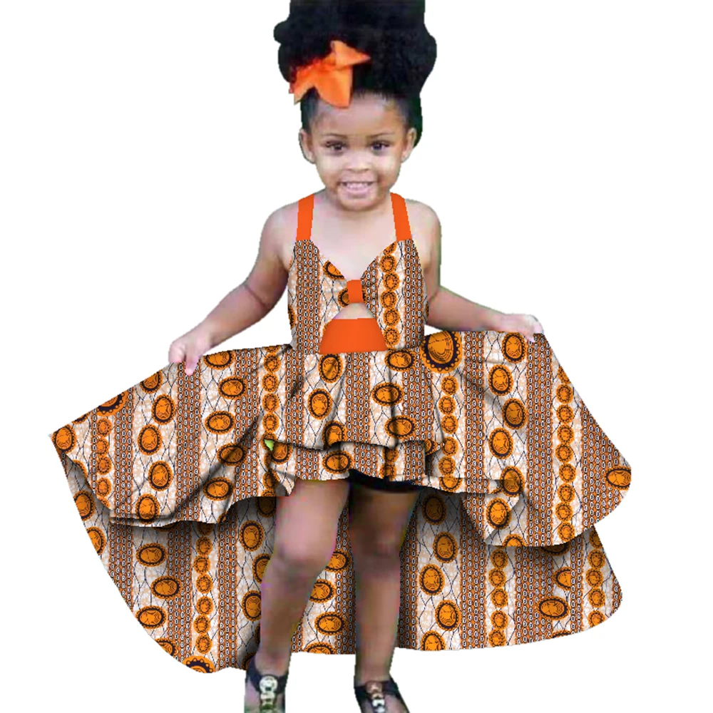 Bintarealwax Fashion Summer Africa Children Dress Dashiki Cute Girls Dresses Bazin Ruffles African Traditional Clothing WYT277
