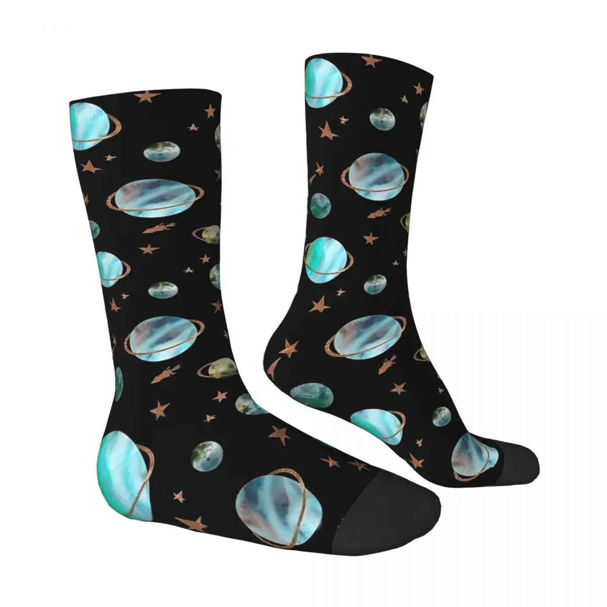 Space Planet And Golden Stars Watercolor Drawing Stockings Adults Men Socks Socks Spring Outdoor Sports Anti Slip Socks Gift