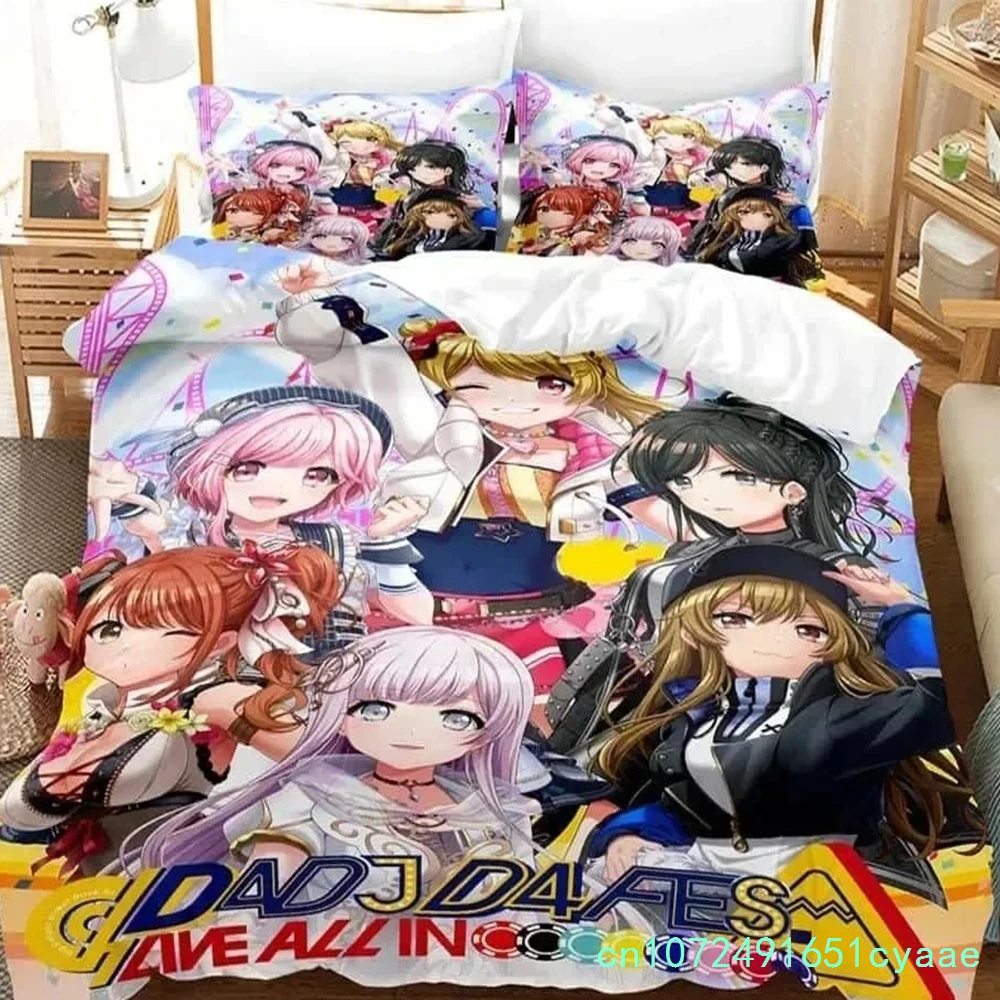 3D Printing Quilting - 3DプリントアニメD4DJオールミックス寝具セット、寝室用ソフトモダンベッドスプレッド、快適な子供用掛け布団カバー、キルトカバー、枕カバー