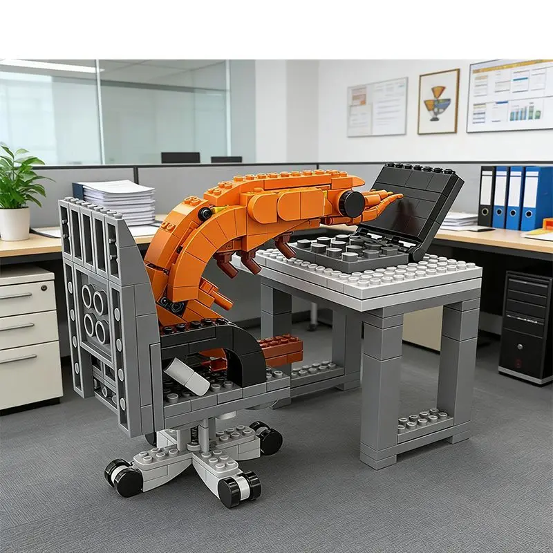 Office Working Shrimp Model Creative Building Block Set Puzzle Assembly Spoof Toy Desktop Decoration Crayfish Brick Holiday Gift