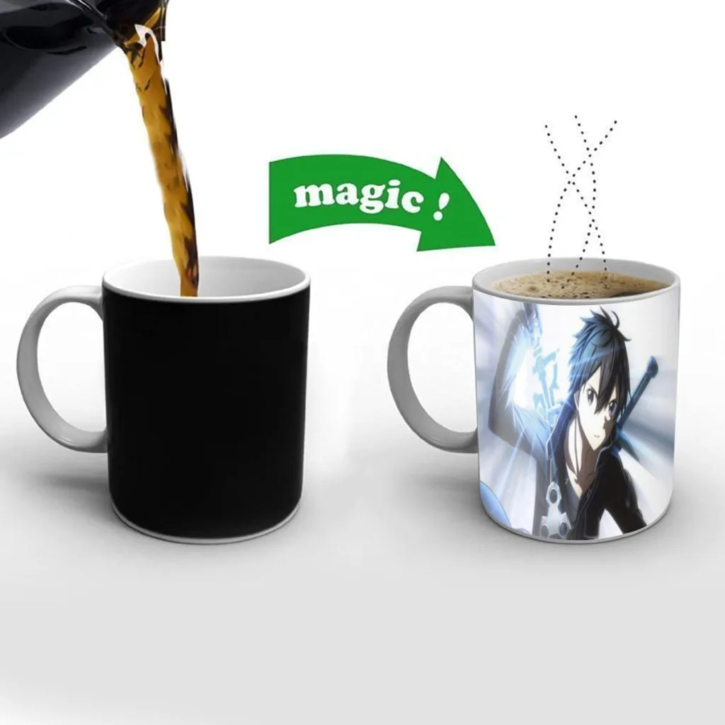 

Anime Novel SAO Kirito Yuuki Asuna Free shipping Mug Changing Color Ceramic Coffee Mugs Magic Tea Cup Best Gift For Your Friends