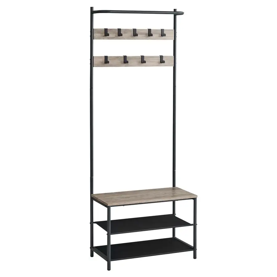 

Дерево для прихожей с скамейкой и местом для хранения обуви, скамейка в прихожей с подставкой для одежды и полкой для обуви, 9 подвижных крючков, верхняя планка, тканевые полки