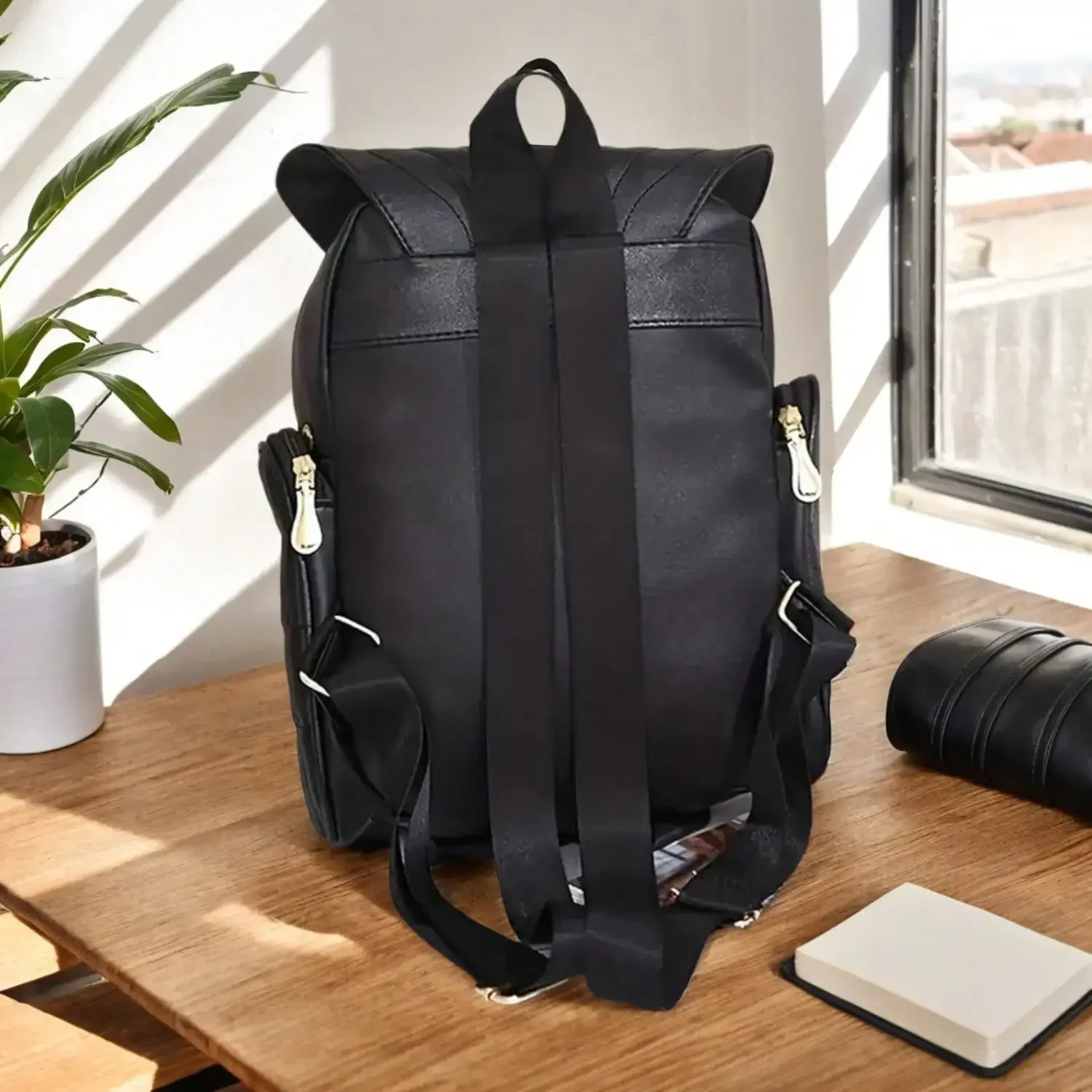 حقيبة ظهر من البولي يوريثان باللون الأسود على شكل بومة بتصميم الهالوين وحزام قابل للتعديل للسفر حقيبة مدرسية للجنسين