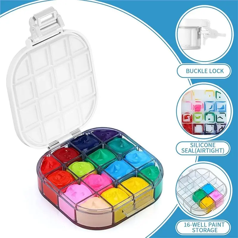 Airtight Paint Storage Box With Lid For Watercolor- Portable 16-Cell Palette Container