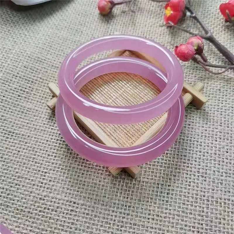 2024 Fashion Jewelry Pink Purple Chalcedony Jade High Grade Bangle Women Charm Jade Pulseira Ice Jade Bracelets Lover Gift