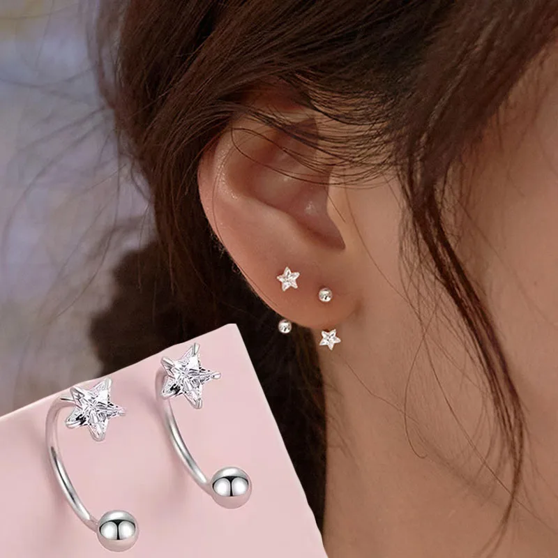 Pendientes de estrella de Corea a la moda para mujeres y niñas, elegantes pendientes asimétricos con hebilla para la oreja, regalo de fiesta, joyería de boda para mujer