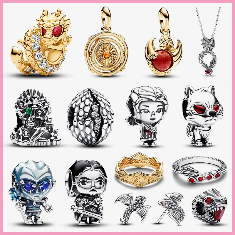 Disney Game of Thrones Charm-Perlen, passend für Pandora-Armbänder für Damen, Silber-Anhänger, Ohrringe, Ring, Halskette, DIY, edler Schmuck,