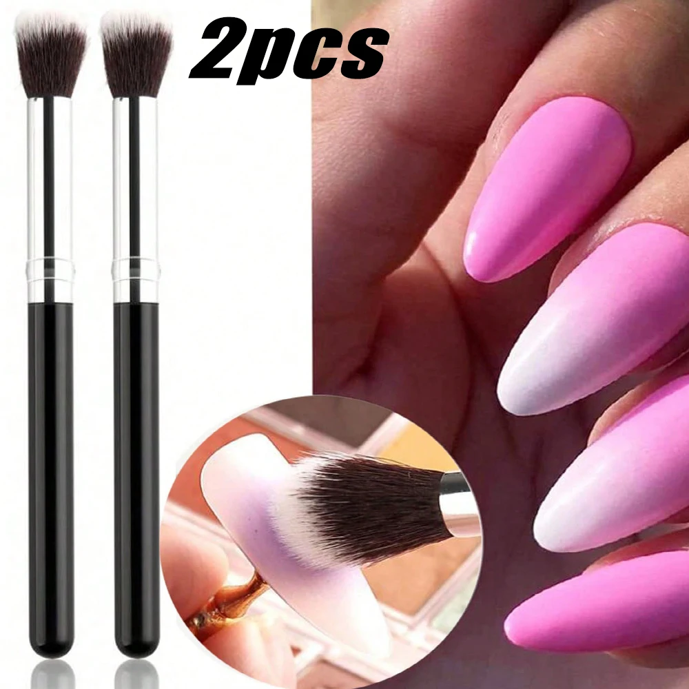 

2Pcs Nail Gradient Smudge Brush Set Omber Brushes Black Wooden Handle Nail Drawing Painting Brush Uv Gel Manicure Nail Art Tools