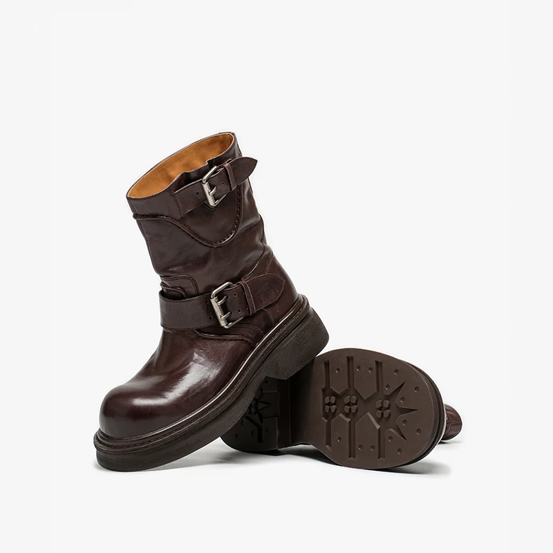 BEAUT0DAY حذاء من الجلد النساء جلد البقر الصبح جولة تو مشبك مزدوج حزام منصة الانزلاق على أحذية السيدات اليدوية 03A00