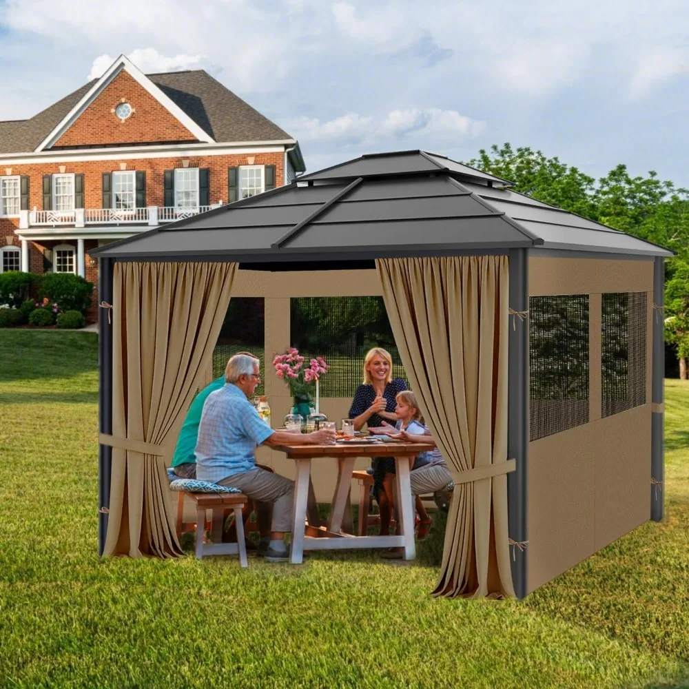 

Gazebo Curtains 10' X 12' with Mosquito Windows, 4-panels Side Wall with Zipper Universal Replacement