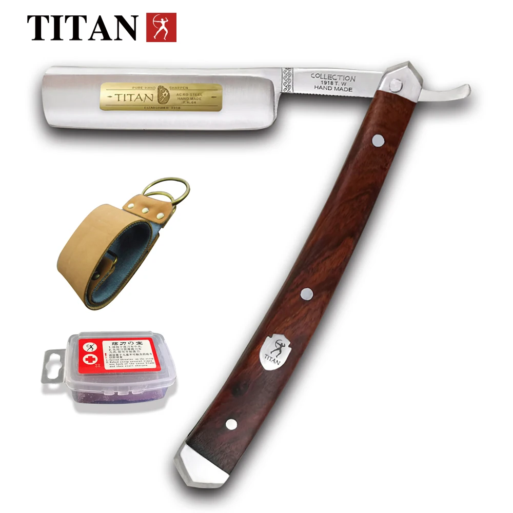 Titan straight razor  wooden handle   hand made  stainless steel blade sharping shaving