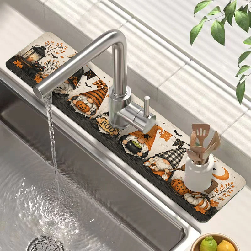 VIKAMA Halloween Pumpkin Faucet Absorbent Pad Kitchen Splash Proof Quick Drying Anti Slip Dripping Pad Home Decoration