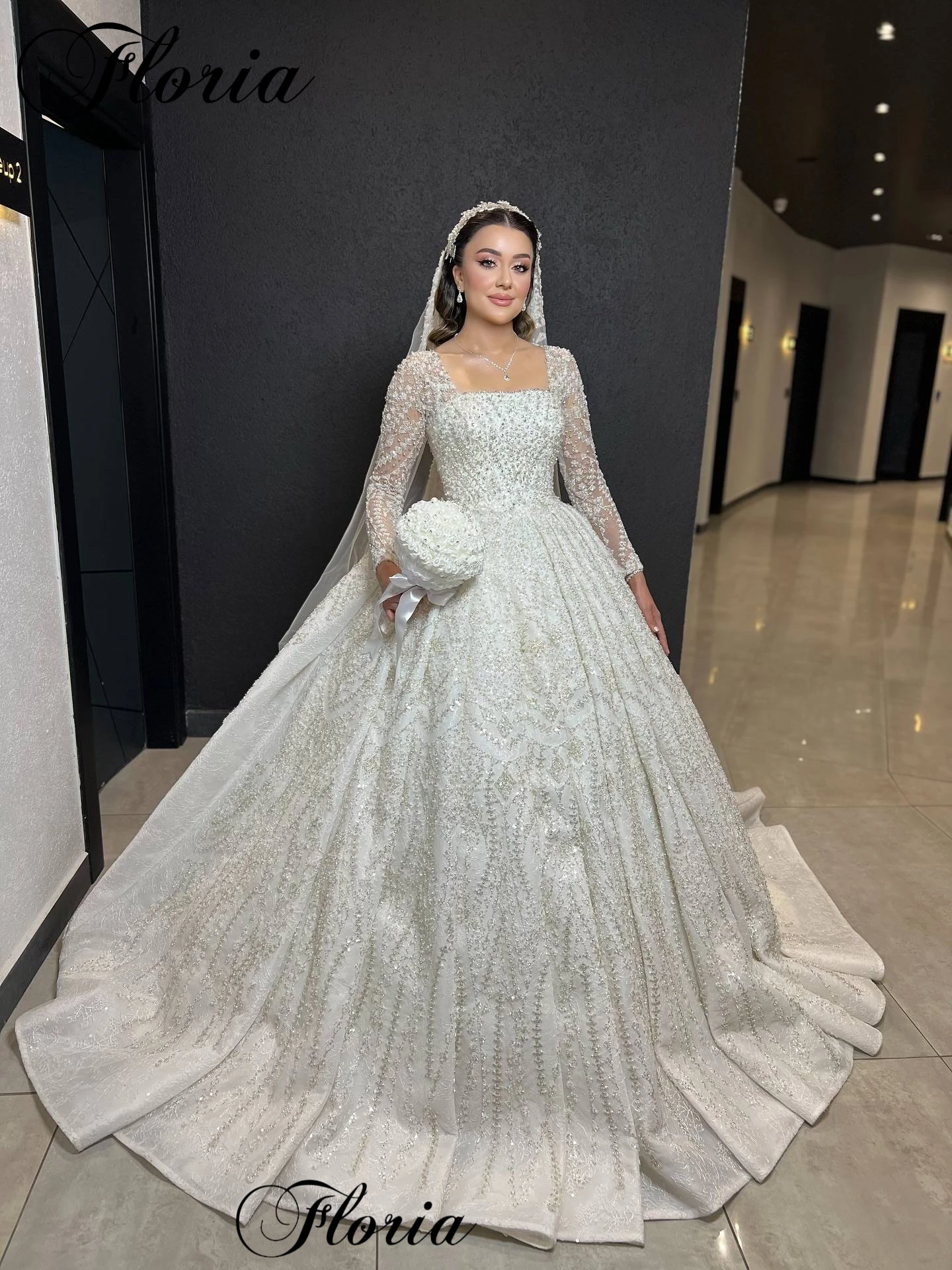2025 New Elegant Wedding Dresses A-Line Square Neckline Wedding Gowns Long Sleeves Brides Dresses Vestido Blanco Customized