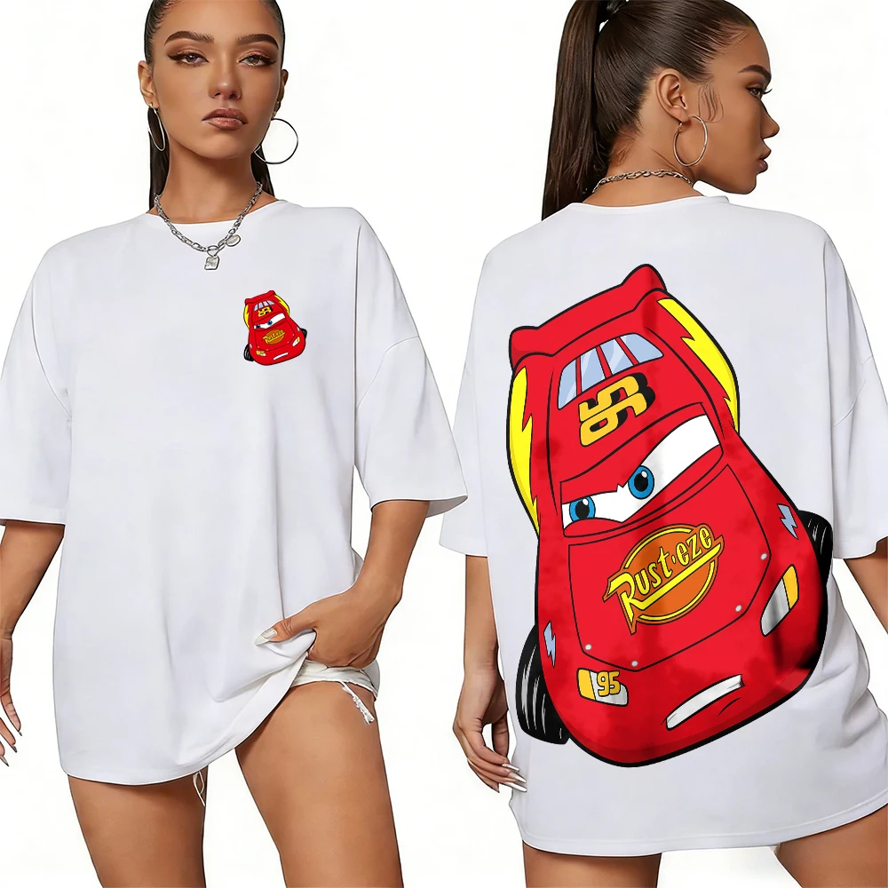 

Disney's Summer Race Car Features A Mini McQueen 100% Cotton Print T-shirt for Men and Women Casual Breathable Tops Y2k