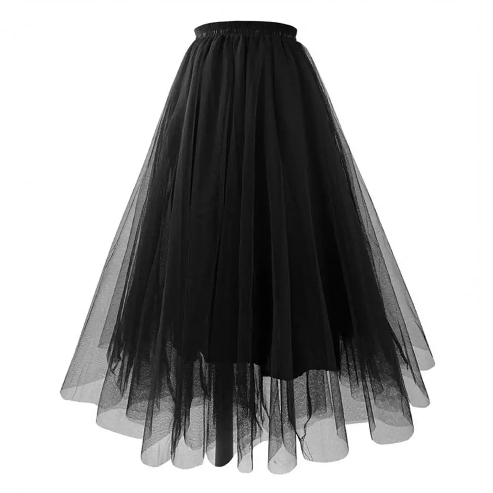 Elegant Women Skirt Solid Color Pleated Skirt Elegant Women's High Waist Mesh Gauze Pleated A-line Maxi Tulle Skirt for Prom