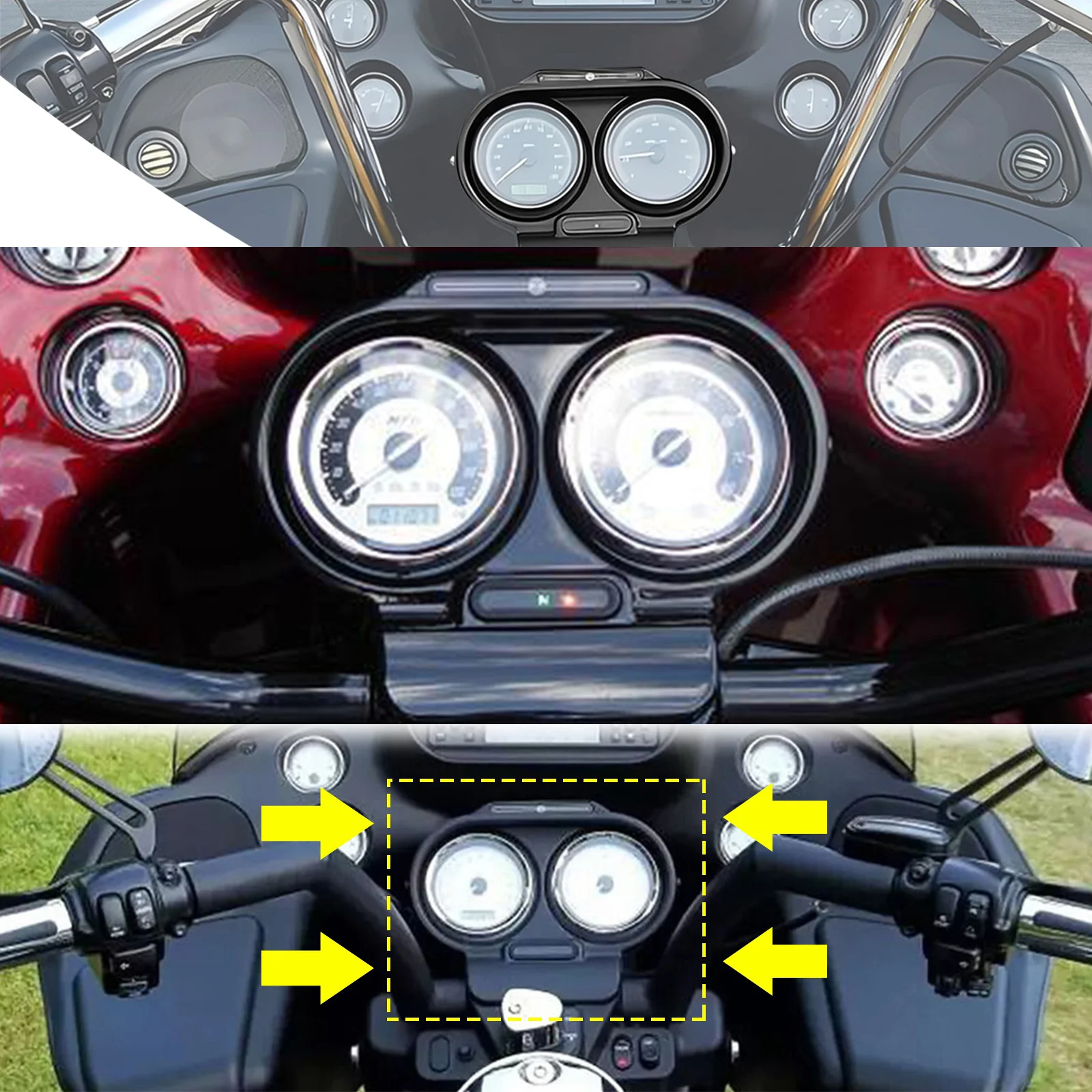 

Motorcycle Gauge Cover Nacelle Housing Fairing For Harley Road Glide 1998-2013