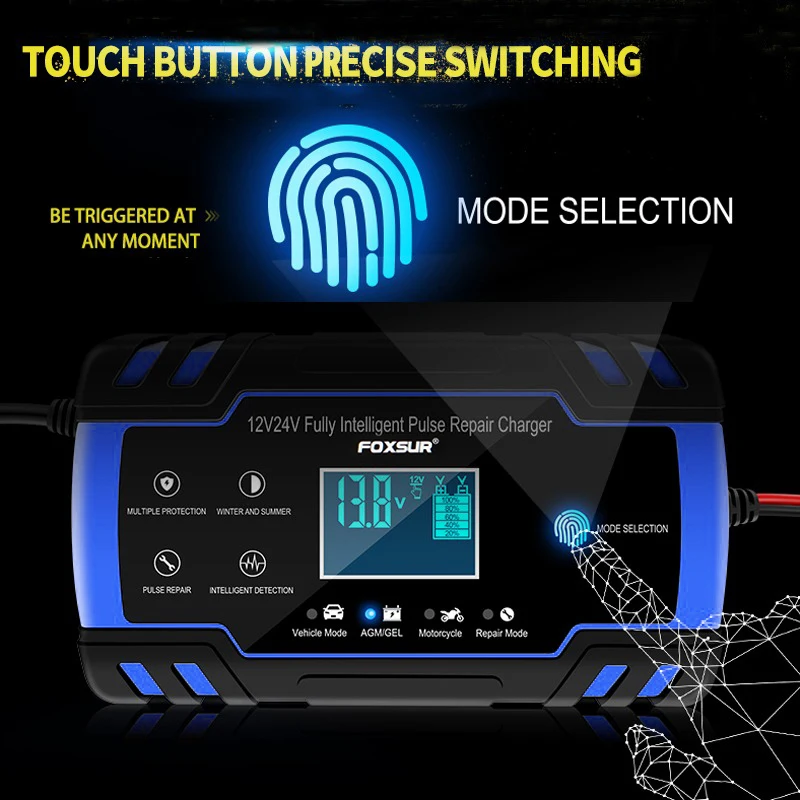 

Car Battery Charger Wet Dry Lead Acid Digital LCD Display 12/24V 8A Touch Screen Pulse Repair LCD Fast Power Charging Products