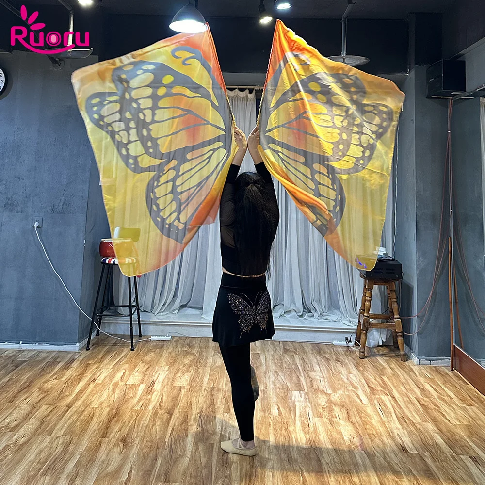 

Ruoru 2PCS 100cm*120cm Praise Dance Workship Flags Butterfly Workship Flag for Dance Gradual Veils Belly Dancing Accessories