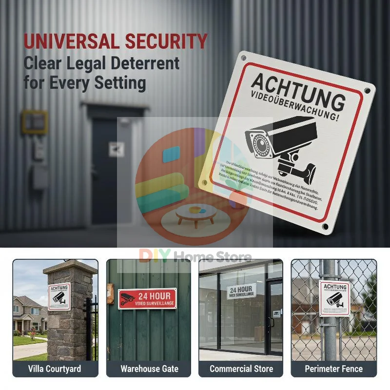 24 Hour Video Surveillance Sign Metal CCTV Warning Plate Waterproof Security Alert Plaque For Home Yard Villa Outdoor Wall Use