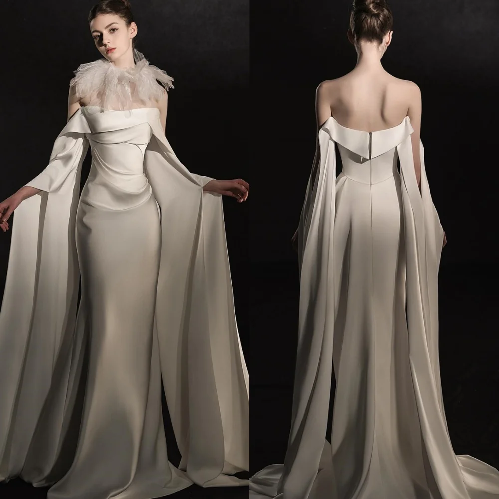 

Customized Mermaid Satin Wedding Dresses Dreamy Strapless Heavy Industry Wedding Classic Zipper Back Dresses 2025 Bride Gowns