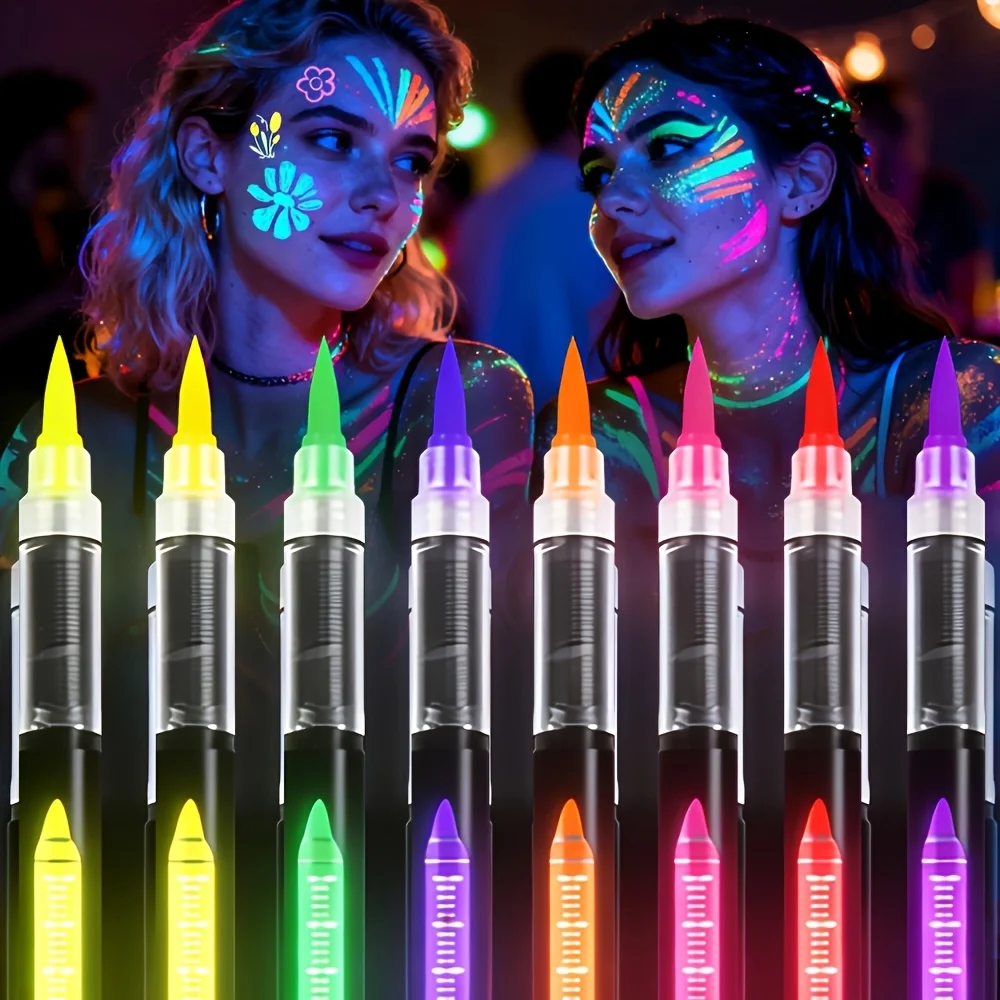 8 Colors UV Glow Face Body Paint Pens Neon Makeup Markers Black Light Effect DIY Art Painting Halloween Party Festival Supplies