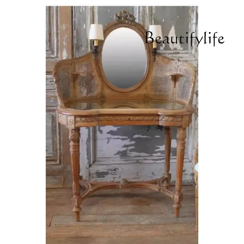 N Meja Rias Tua Retro Kayu Solid Perancis Bangku Rias Antik Eropa Meja Rias Amerika