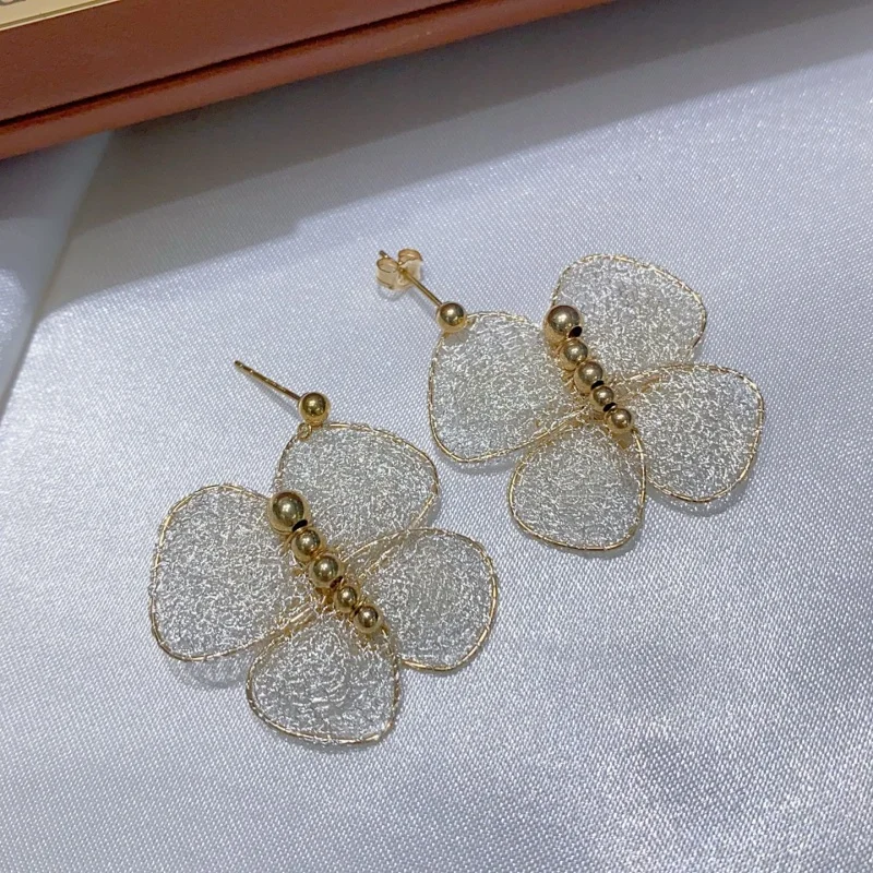 

SGARIT 14k Filled Gold 2.5*3cm Italian Craftwork Lace Butterfly Earring Natural Freshwater Pearl Stud Earring Jewellery