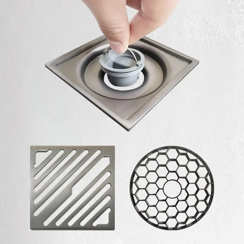 Bathroom Shower Drain SUS 304 Stainless Steel Square Filter Floor Drain Household 10*10cm Gray Deodorant Floor Drain Accessories