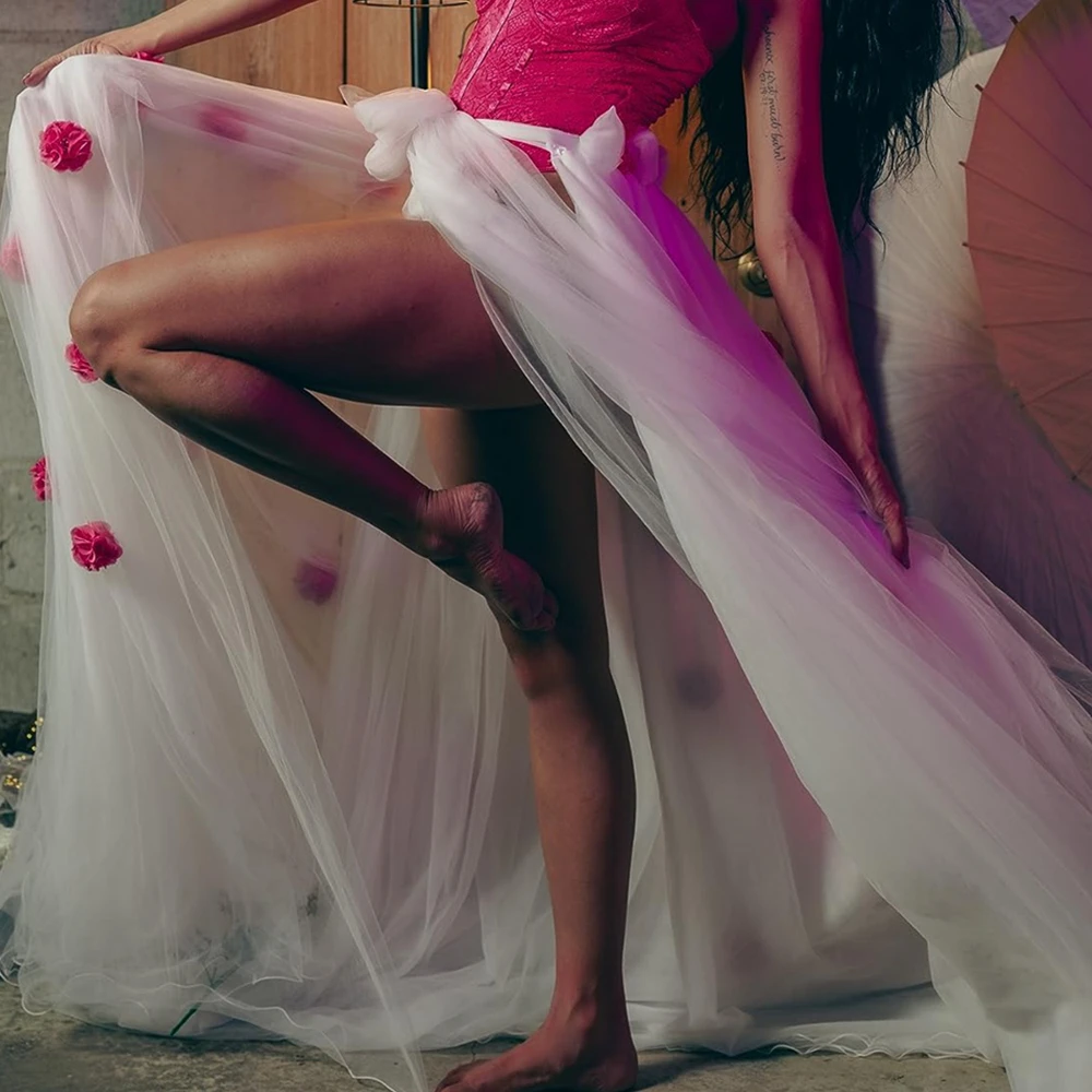 النساء 5-Layers تول توتو قطار طويل التنانير حفل زفاف كوكتيل حفلة موسيقية ضمادة شبكة فستان ماكسي