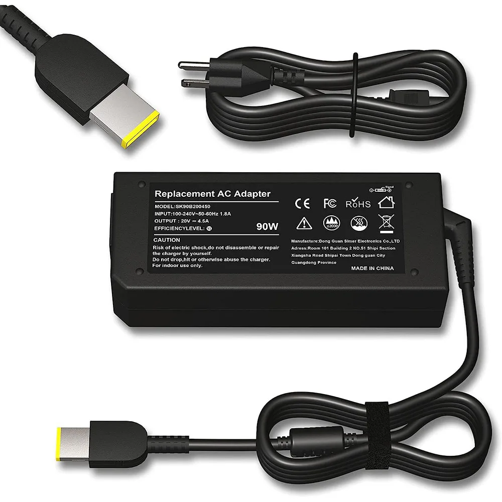 Adaptador de CA 90W 20V 4.5A cargador de ordenador portátil para Lenovo ThinkPad X1 Carbon T440 E431 G410 45N0237 45N0236 45N0239 344428 Cable de alimentación en U