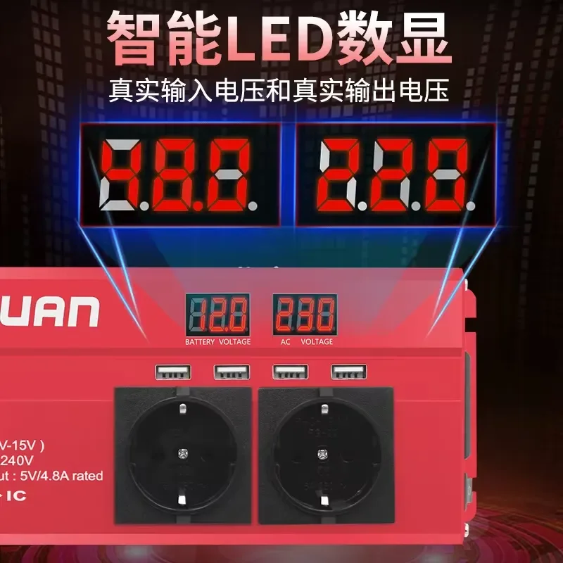 1600W 2000W Socket Car Inverter LCD Dual Voltage Display 4US Inverter
