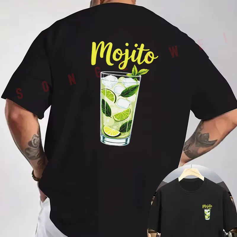 Moo Mojito Cocktail Fun Creative Print Motorcycle Double-Sided Print T-Shirt Summer Men Short Sleeve O-neck Casual Tops Tee