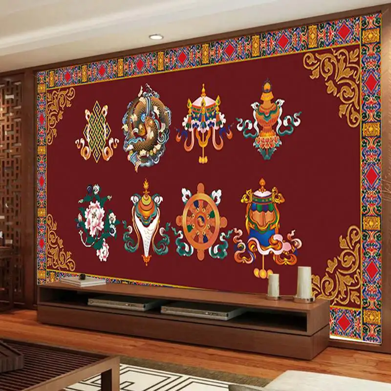 Customized products Mural Dekoratif dari Dinding Latar Belakang Babao Tibet Cina Dinding Latar Belakang TV Babao Menguntungkan Wallpaper Khas Tibet