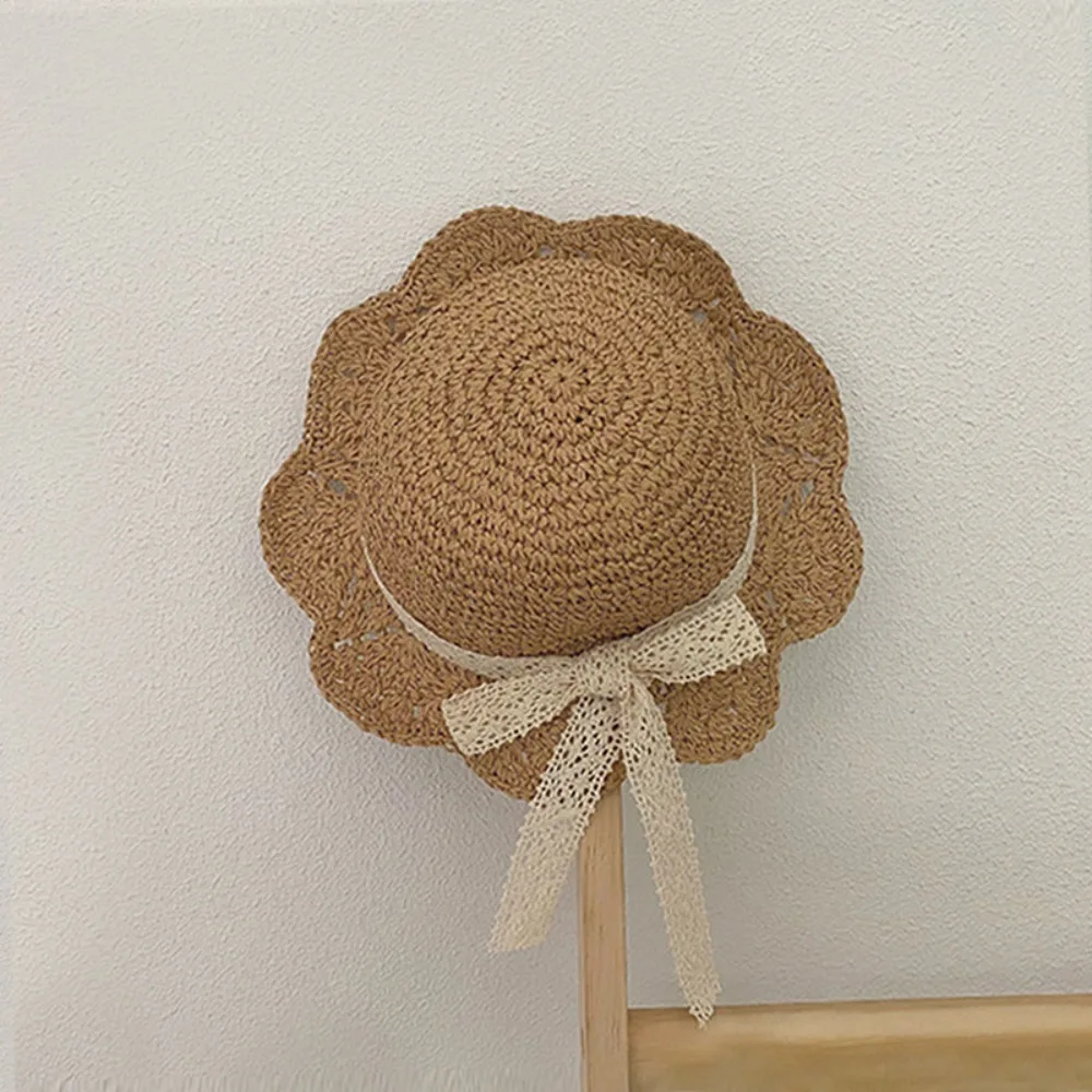 

New Lace Summer Straw Hat Foldable Wide Brim Sunscreen Hat Sun Protection Breathable Fisherman Cap Kids