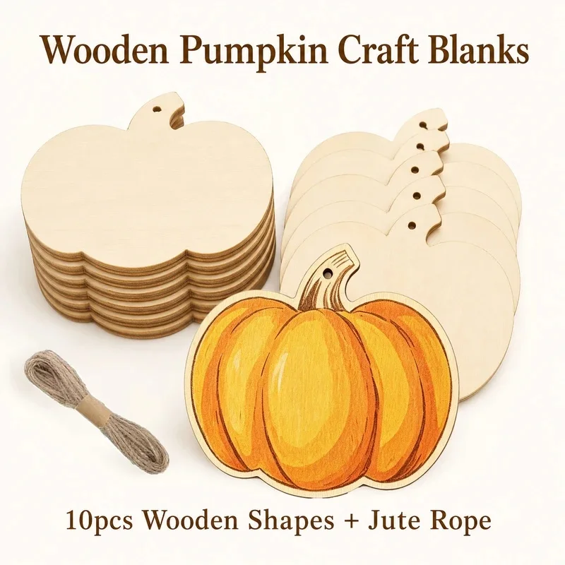 12Pcs Blank Wooden Slices Pumpkin Shapes with Hemp Rope For Garden Decorations DIY Painting Halloween Party Crafts