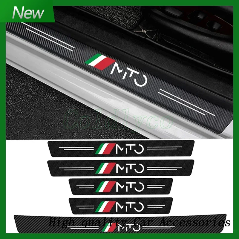 Car Door Sill Anti-Scratch Threshold Stickers For MITO letter Logo Carbon Fiber Protective Trunk Sill Bumper Guard Strips