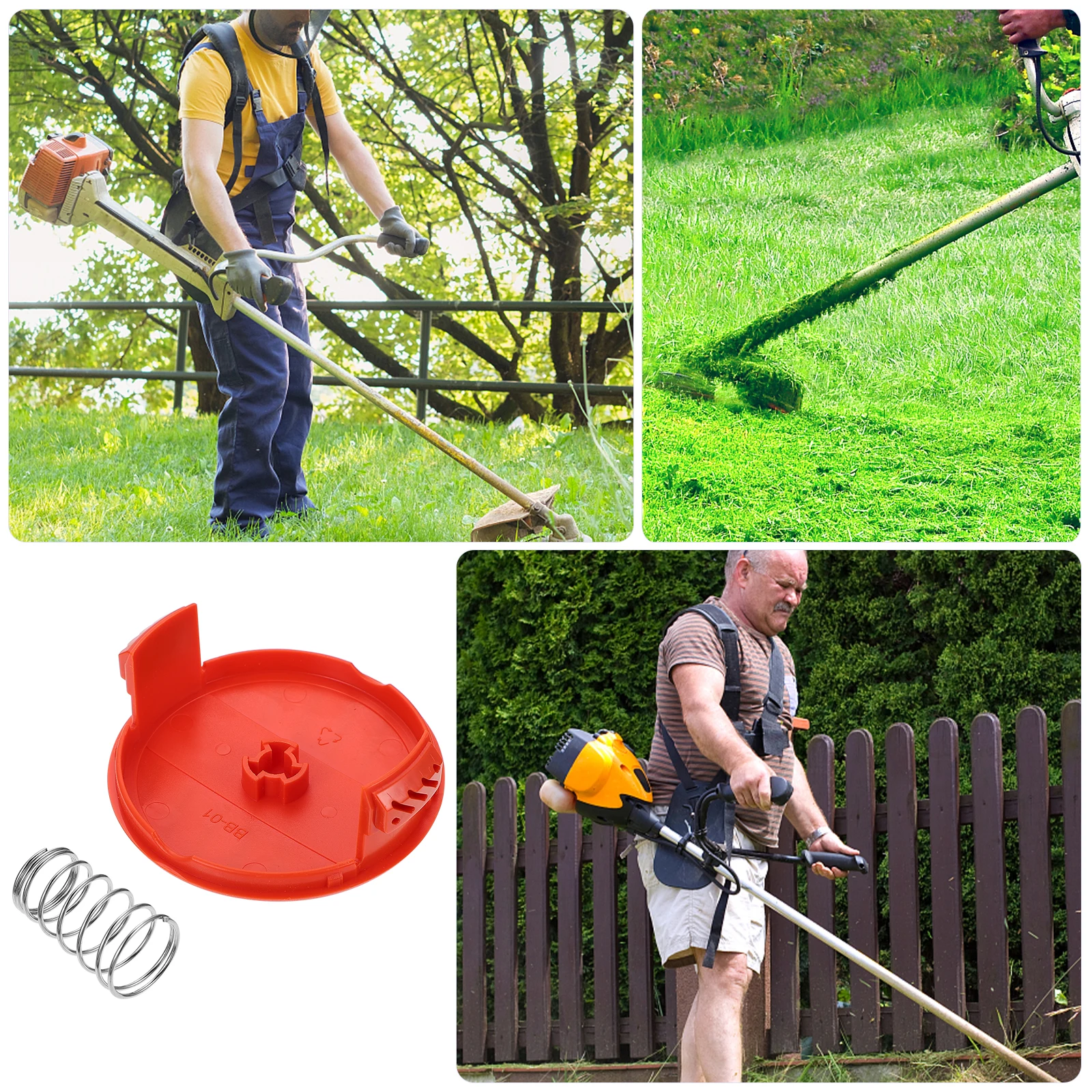 

4 Sets Lawn Mower Accessories Plastic Parts Brush Springs Spool Cap Garden Trimmer High Quality Material Durable Design