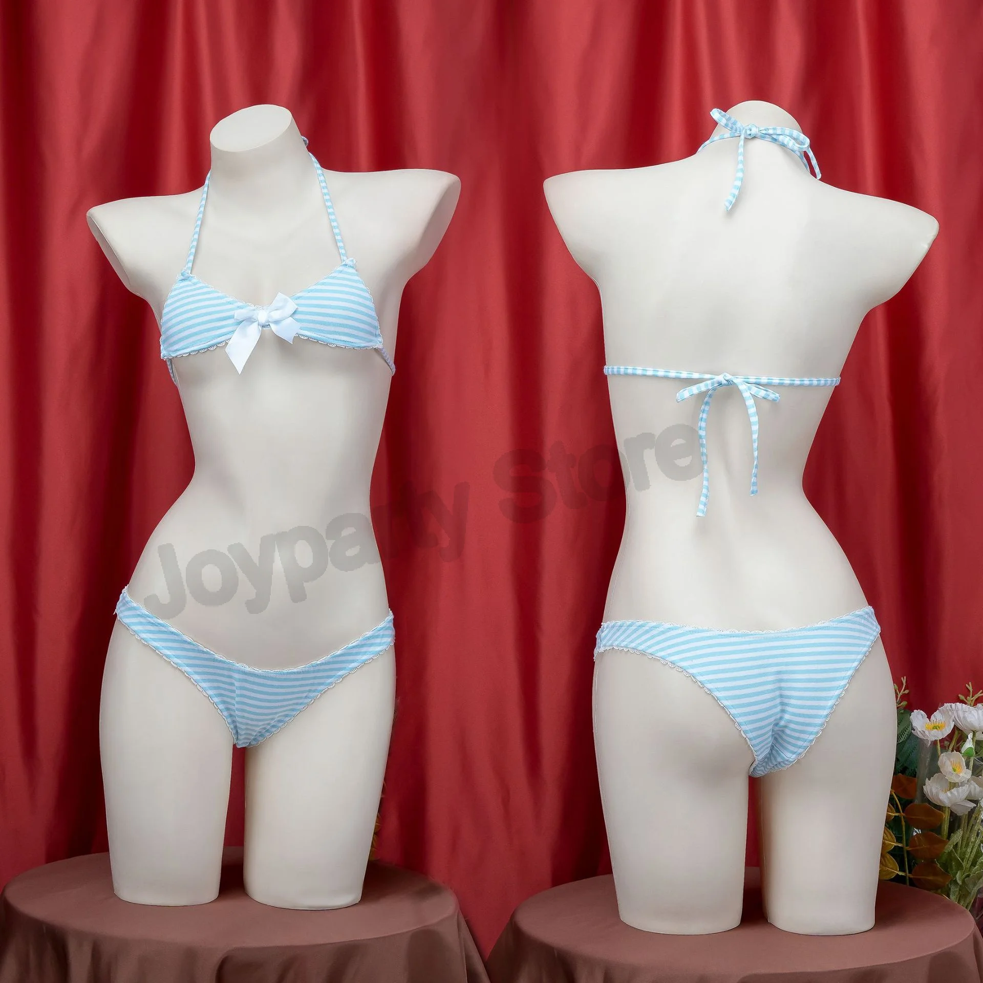 Three point striped bikini Girl Bikini Swimsuit Japanese Swimwear Roleplay Outfit Women Cute Maid Underwear Costume view 2