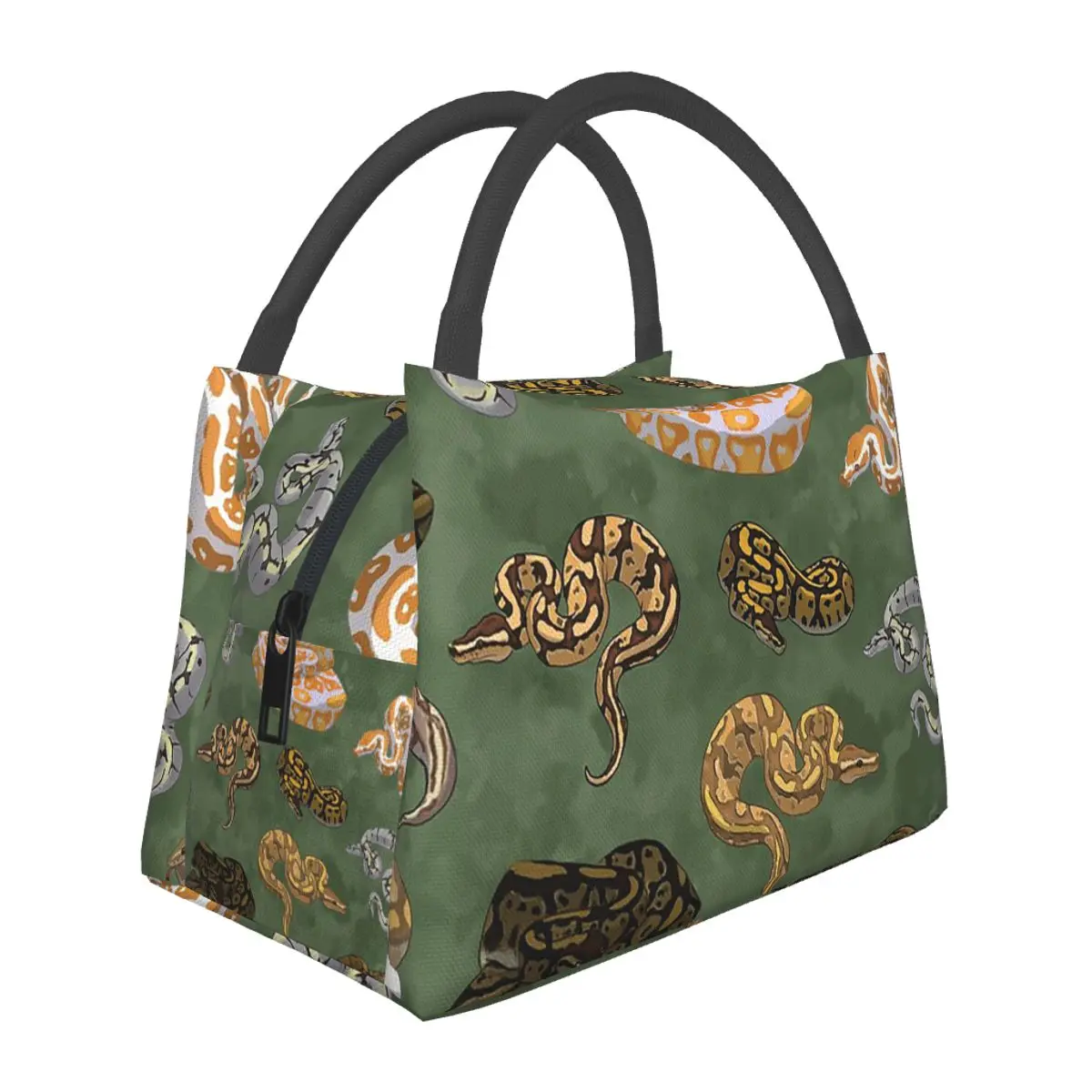 Ball Python Morphs Pattern Moss Green Insulated Lunch Bag for School Picnic Storage Food Boxes Leakproof Thermal Lunch Box Tote
