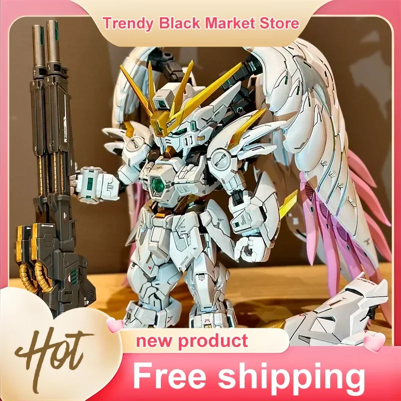 

Trendy Market GL MGSD Wing Zero EW Snow White Version Angel Feather Mech Assembly Model Kit Action Figure Desktop Decoration
