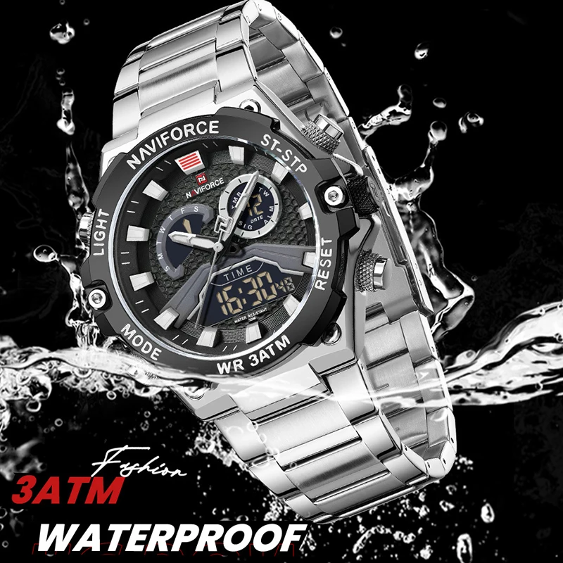 NAVIFORCE Original Men\'s Watches Luxury Quartz Fashion Sport Stainless Steel Strap Wrist Watch Waterproof Clock Male Gift