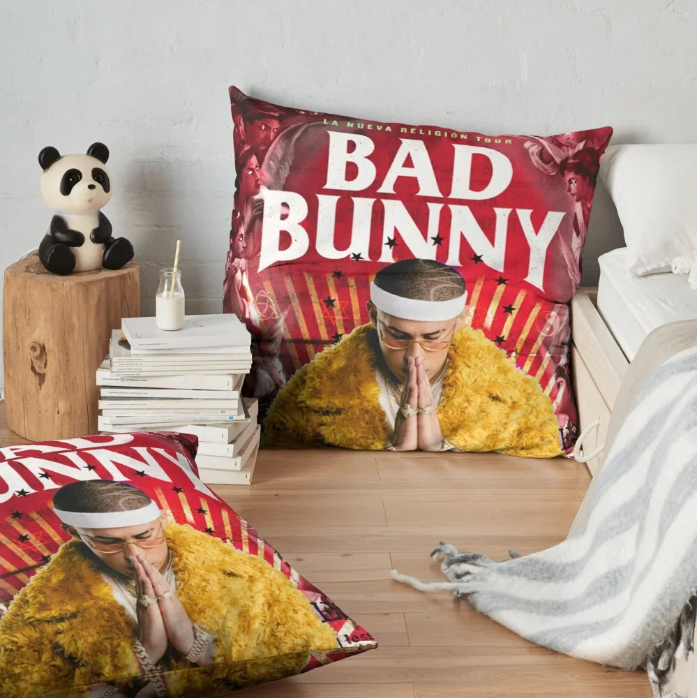 Bad Bunny | La Nuevo Religion | Tour 02 Printed Pillowcase Sofa Car Soft Cushion Cover Case Home Decor Accessories